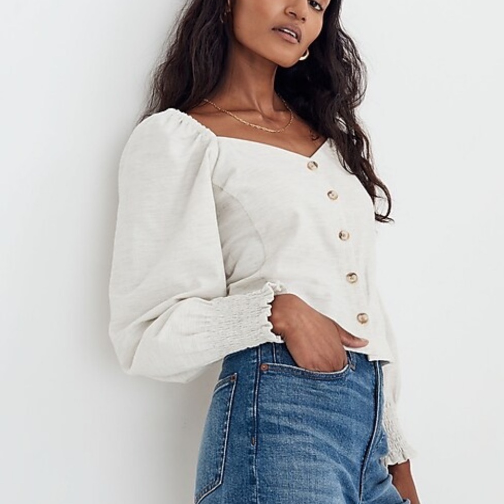 Madewell Corduroy Sweetheart Smocked Back Top Cream White Size 14 P2